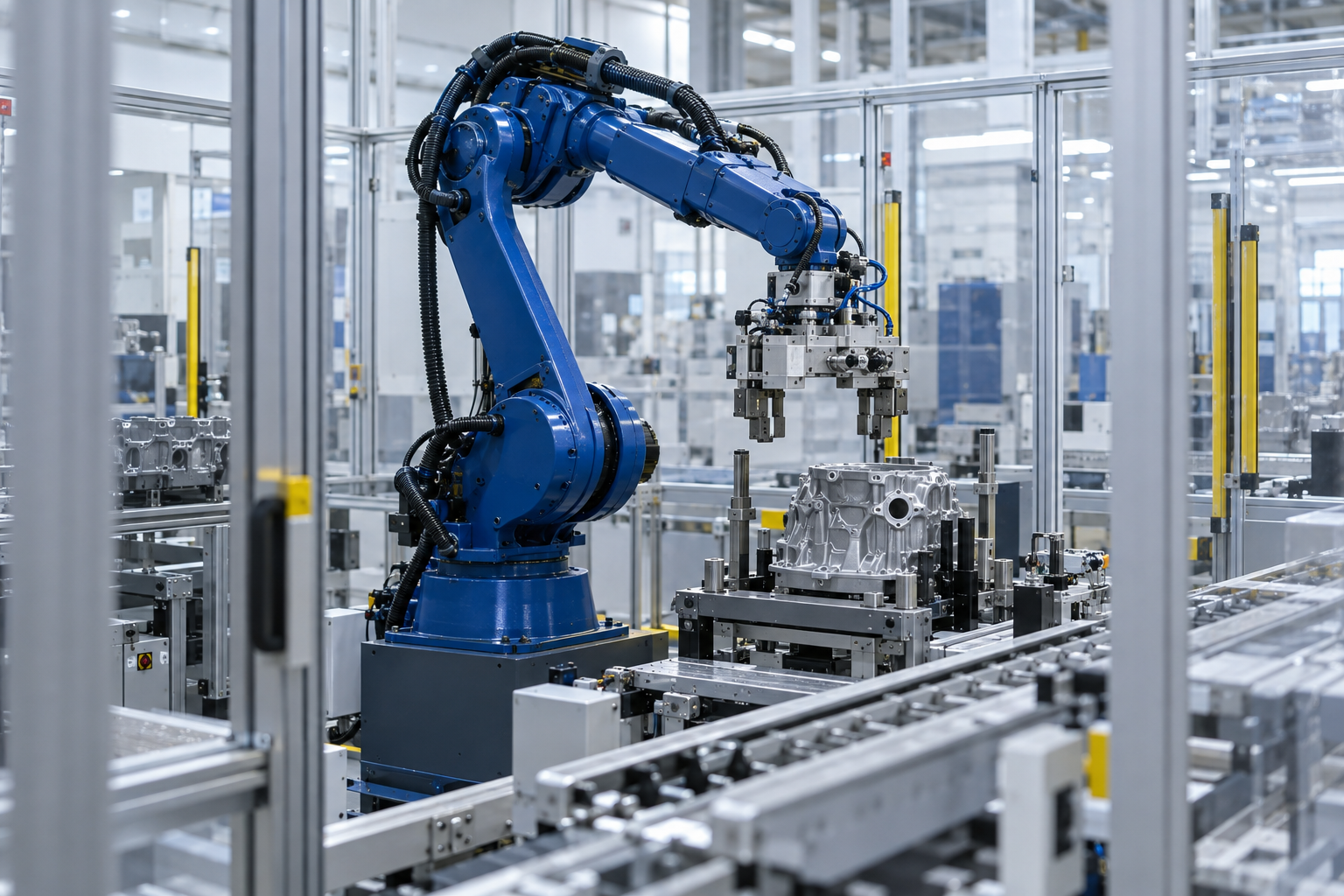 Industrial robotic cell illustration for automation simulation